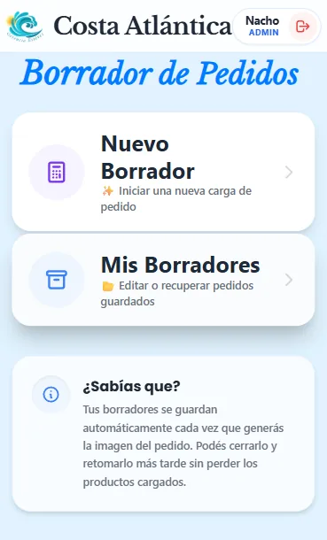 Listado de Borradores de Pedidos